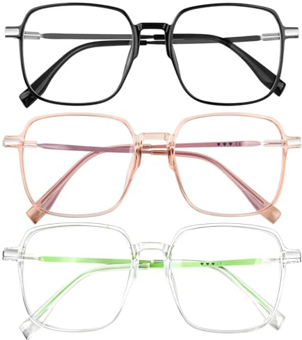 3 Paires Lunettes De Lecture Femme, Grosses Lunettes Carrées Anti-Éblouissement & Antifatigue Oculaire Lunette Anti Lumiere Bleue Femme et Homme pour Reading Glasses,Lunette d'Ordinateur,Conduite