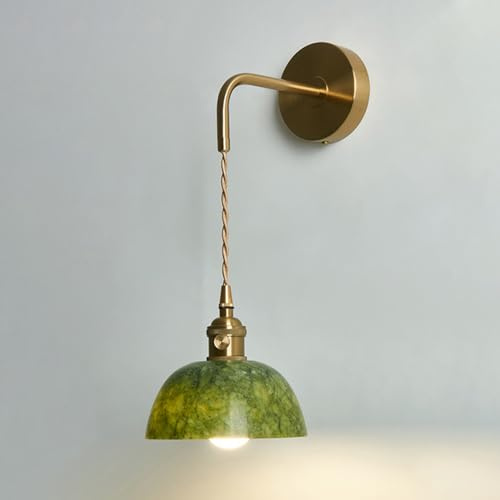 YRRYGMN Parete in Pietra Retro, Lampada da Parete in Pietra Verde cablata con Interruttore a manopola, Lampade per Montaggio a Parete sul Comodino della Camera da Letto, 1 Luce