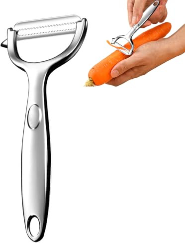 This Y-shaped potato peeler is made of 304 stainless steel, has a non-slip, ergonomic handle, is particularly sharp for carrots, fruit and vegetables and dishwasher safe.