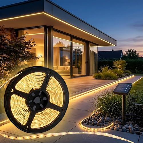 Spetebo Solar Stripe selbstklebend warm weiß 120 LED für Außen - 200 cm | Outdoor Lichtstreifen wasserfest solarbetrieben