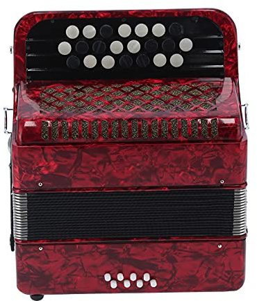 Sorandy Professionelles Akkordeon mit 22 Tasten und 8 Bässen für Anfänger, Empfindliches Rohrblattinstrument Zur Förderung des Musikalischen Talents, mit Akkordeontasche Zum Einfachen Tragen, (Rot)