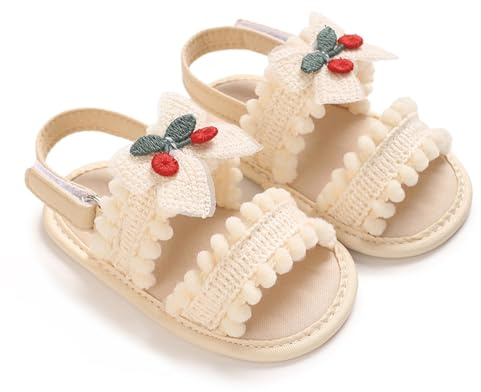 Infant Baby Girls Sandals Bow/Cherry/Felt Balls/Lace Princess Dress Shoes Soft Sole Prewalkers First Walking Shoes Birthday Wedding Sandals Anti-Slip Sneakers