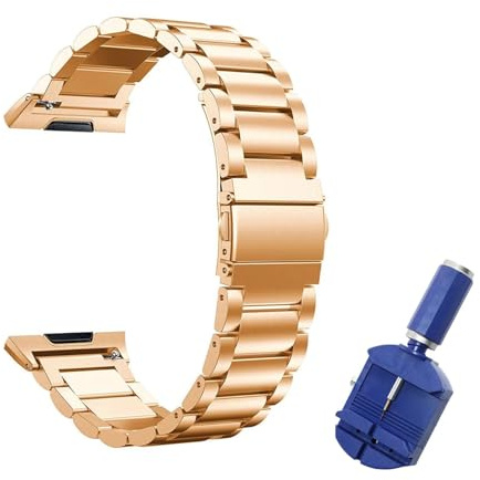 NMASDUYPU Länkarmband i rostfritt stål for joniskt band Armband metallarmband Smart klocka med verktyg(Rose Gold)