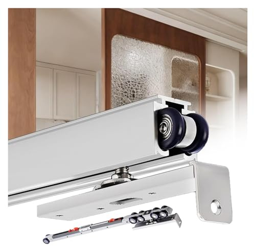 Kit de rails pour porte coulissante à fermeture douce, système de rail en aluminium de 5/4,2/3,6/2,8/1,4/1 m, rails de quincaillerie à montage supérieur pour placards, cuisines, balcons (argenté/blanc