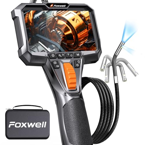 FOXWELL Dual Lens 220° Drehbar Endoskopkamera mit Licht, 1080P Endoskop | 1,6 m Endoskopkamera Beweglicher Kopf, 1080P HD Foto & Video, 7 LEDs, 32GB Karte, IP67 Wasserdicht Inspektionskamera