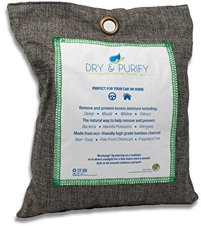 Dry & Purify – Car Dehumidifier Deodorizer. Bamboo Reusable Air Purifier Bag. Also for Home - 500g