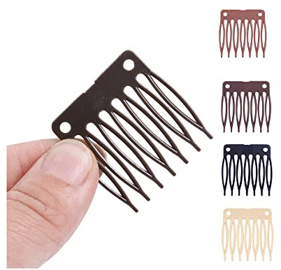 50 Stück Haarspangen-Kämme für Perücken - 7-Zähne Kunststoffkämme, Zubehör zur Herstellung von Perückenkappen (Dunkelbraun)