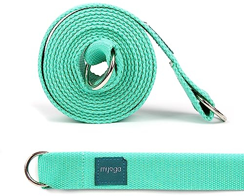 Myga Turquoise 2-in-1 Yoga Belt Strap for Stretching and Improving Flexibility - Adjustable Yoga Sling for Carrying Yoga Mat with D-Ring Buckle - Yoga Strap for Holding Poses and Physical Therapy