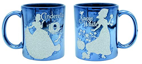 Disney Princesses Snow White & Cenicienta Taza Azul Metálico Brillante Brillante Metálico 100% Cerámica 320ml Caja de Regalo