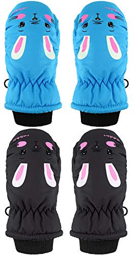 SATINIOR 2 Pairs kids waterproof mittens Girls Winter Snow mittens Warm Snow Gloves for Winter Outdoor Activities(3-5 Year,Rabbit Style)