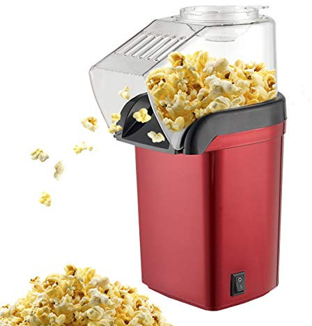 ele ELEOPTION Maquina Palomitas 1200W Mini Aire Caliente Automático Maquina de Palomitas de maiz, Grasa Saludable & Libre de Aceite, golosinas caseras, Fiestas Infantiles, Noche de Cine (Rojo)