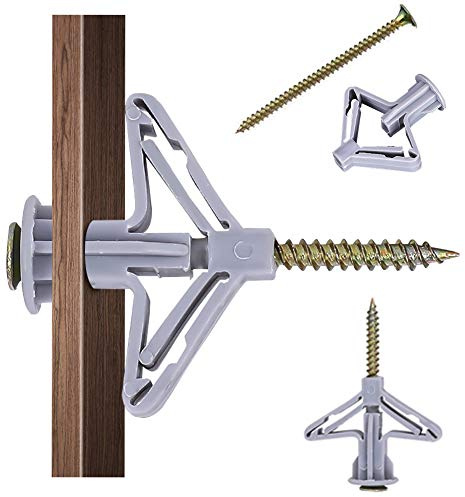 Hollow-Wall Anchors, Drywall Anchor kit with Screws, Self-Drilling Hollow Wall Anchor, Grey, 65Lbs (One Size, Anchor 50pcs+Screw 50pcs)