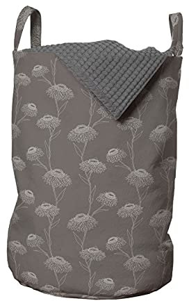 ABAKUHAUS Taupe Wäschesack, Chrysanthemum Flowers, Wäschekorb mit Griffen Kordelzugverschluss für Waschsalons, 33 cm breit x 49 cm hoch, Taupe