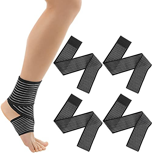 Syhood Compression Bandage Wraps for Leg, Elastic Calf Compression Sleeve Ankle Support, Adjustable Plus Size for Men and Women Stabilising Ligament, Joint Pain, Sports(4 Pieces,28 Inches)