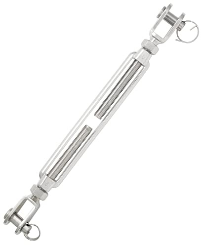 Augiimor 316 Stainless Steel Jaw and Jaw Turnbuckle, 12mm Threaded Diameter, 4000 lbs Working Load Limit, Durable, Weather Resistant for Wire Rope Cable