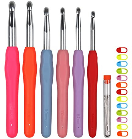 Coopay Lot de grands crochets solides de grande taille 6 mm, 6,5 mm, 7 mm, 8 mm, 9 mm, 10 mm, crochets en métal épais avec poignée ergonomique pour mains arthritiques