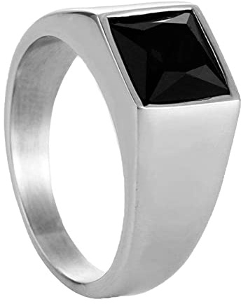 Mesnt Herren Band Ring Bandring Edelstahl Poliert Siegelring mit schwarzen Zirkonia Ring Herren Für Freundschaft Schmuck Ring Geschenk für Vater/Ehemann, Größe 62 (19.7)
