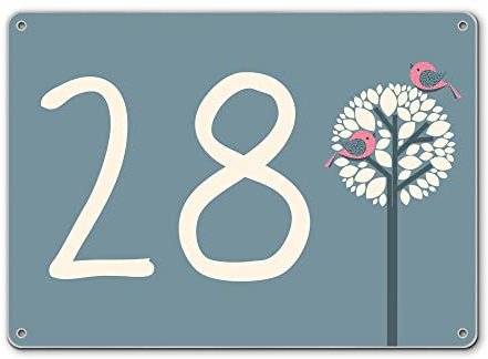 banjado® Hausnummernschild personalisierbar Motiv Zwei Rosa Vögel - Hausschild personalisiert Draußen mit Straßennamen möglich - Hausnummernschild Edelstahl versch. Motive - inkl. Montagematerial