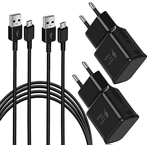 USB Ladegerät Schnellladegerät 2A mit 1,5 m langem Micro-USB-Kabel Kompatibel mit Samsung Galaxy S7/S7 Edge/S6/S6 Edge/S5/S4/A6/J7/J3/Note 5/4/3/A03, LG G4, Xiaomi, Redmi usw(2er-Pack)