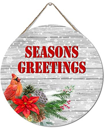Weihnachtsgrüße Holztafeln, Tier, Kardinal, Stechpalme, Pflanze, Tannenzapfen, hängendes Holzschild, Holzplanken-Design, rustikales Holzschild zum Aufhängen, Holz, für Schilder, 30,5 x 30,5 cm, rund