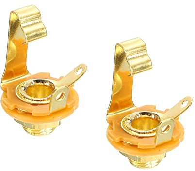 sourcing map Guitar Input Jack 1/4 Stereo Jack Mono Panel Mount Socket Gold for Guitar Bass Speakers Footswitch 2pcs