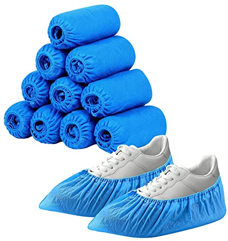 Ledeak Schuhüberzieher Einweg, 100 Stück Überschuhe Wasserdicht Einweg Überziehschuhe Plastik, Rutschfest Extra Dicke Schuhüberzieher für Innen Außen Schützt Teppiche Fußböden