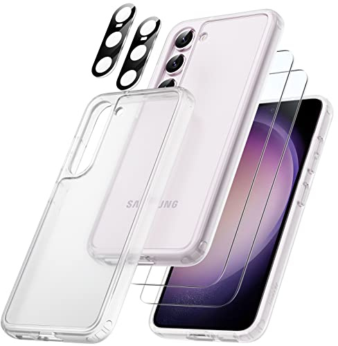JETech 5 in 1 Matte Case for Samsung Galaxy S23+ Plus 6.6-Inch with 2 Screen Protector and 2 Camera Lens Protector, Translucent Back Protective Phone Cover, Tempered Glass Film (Frosted Clear)