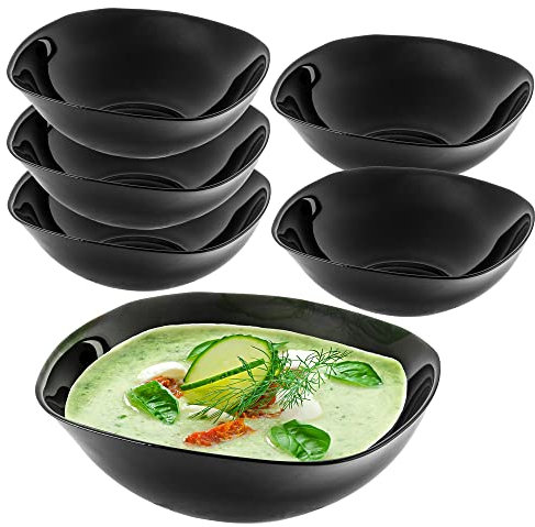 KADAX Cuenco de cristal negro, 17,5 x 17,5 cm, juego de cuencos para cereales, apto para microondas, bandeja para servir ensaladas, sopas, aperitivos, frutas (negro/6 unidades)