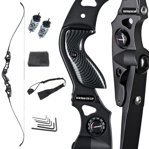 TOPARCHERY 62 Black Hunter Recurve Bow, ILF Interface Shock Absorption Takedown Hunting Recurve Bow for Adult & Youth Beginner, Longbow Archery Set for Outdoor Target Hunting Practice-50LBS-Black
