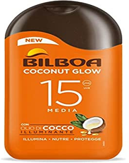 Bilboa, Latte Solare Coconut Glow SPF 15, Crema Solare con Olio di Cocco e Vitamina E, Leggera sulla Pelle, Protezione Solare Resistente all'Acqua, 200 ml