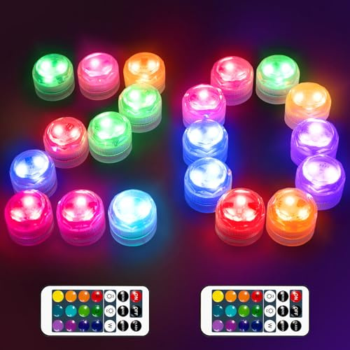 HL Nedsänkbara LED-lampor med fjärra, flamlösa ljus, RGB färgglada lampor, vattentäta lampor, liten LED-accentlampa för vas, akvarium, badtunna, fest, halloween, bröllopsdekor, 20 st