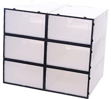 Cabilock 6pezzi Scatola Per Scarpe Trasparente Organizer Per Scarpe Impilabili Contenitore Per Riporre Le in Plastica Resistente Nero e Bianco