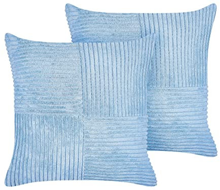 Beliani Set of 2 Throw Cushions Decorative Pillows Corduroy 43 x 43 cm Blue Millet