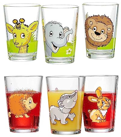 Ritzenhoff & Breker Kindergläser Dschungeltiere & Waldtiere, 6er Set, 205 ml, Bedruckte Kinderbecher mit Tiermotiven, Spülmaschinengeeignet