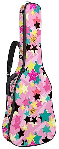 JRHEJTFZ Gitarrentasche für Akustikgitarre, langlebig und schützend, für Akustik- und E-Gitarren, 109 x 42,9 x 11,9 cm, passend für die meisten Gitarrengrößen, Sternenmuster, Pink, Mehrfarbig1,