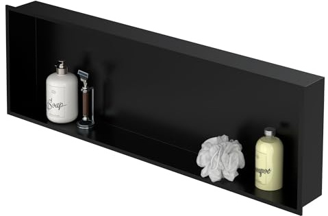 LuxeBath Nicho de Ducha de Acero Inoxidable 90x30x10 cm Negro Marco de Pared Empotrado Alicatable Estante Integrado Instalación Flexible para Almacenamiento Organizador de Utensilios para Baño