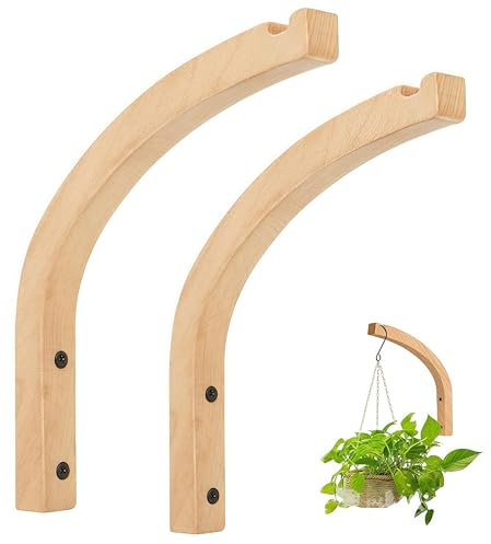 GOVNPJ 2 Stück Holz Blumenampel Wandhalterung Holz,Hängend Wandhaken,Pflanzenhalterung, Pflanzen Kleiderbügel Halter, Laterne, Blumenampelhalter, Pflanzer, Hängend ﻿