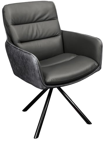 Stuhl BIG GEORGE - 88cm - grau - Microfaser Echtleder drehbar Armlehne | Schaumstoffpolsterung, hoher Komfort, pflegeleicht, stabil, Esszimmerstuhl, bequeme Polsterung, Eyecatcher
