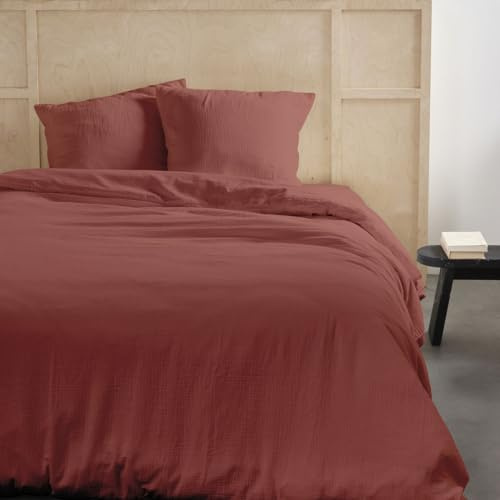 Today Parure de lit 2 Personnes 240x220cm Gaze de Coton Unie Terracotta
