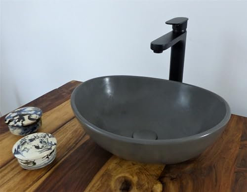 Betonwaschbecken oval grau 41 x 34cm Beton Aufsatz Waschbecken Waschschale Bad WC Waschtisch