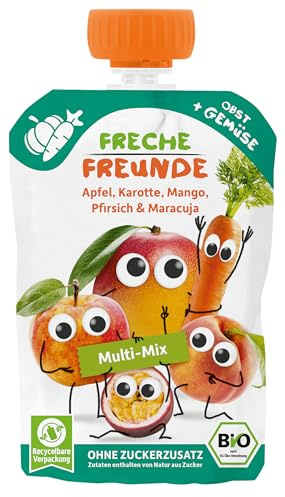 FRECHE FREUNDE Bio Quetschies Multi Apfel, Mango, Pfirs, Maracuja, (6x100g)