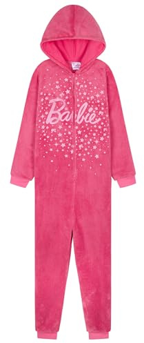 Barbie Onesie flicka, jumpsuit barn med huva, varm sovoverall – presenter för flickor och tonåringar, ROSA, 7-8 år