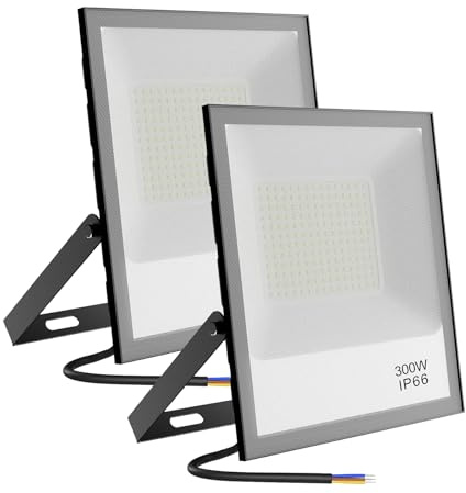 Fosingut LED Strahler Außen, 300W LED Scheinwerfer Innen,6500K Kaltweiß Blendschutz Flutlicht Werkstattlampe,IP66 Wasserdicht Wandleuchte Draußen Fluter Baustrahler für Garten,Keller,Garage-2pcs