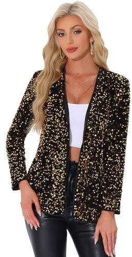 Allegra K Donna Giacca Paillettes Blazer Glitter Elegante Da Festa Rave Cocktail Da A Maniche Lunghe Con Apertura Sul Davanti Con Bottoni Oro XS