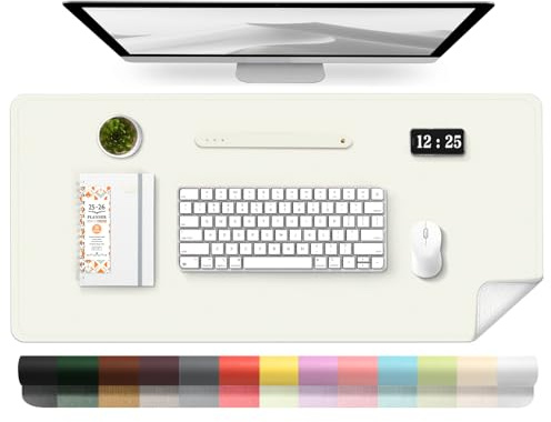 Tapis de Bureau en Cuir, Tapis D'ordinateur Imperméable, Tapis de Bureau Facile à Nettoyer, Tapis de Souris et de Clavier pour le Bureau, Tapis de Bureau Grand Tapis D'écriture (Blanc, 80x40cm)