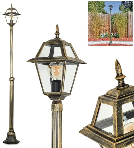 HOFSTEIN Kandelaber Fornelos, Außenwegeleuchte aus Metall/Glas in Schwarz/Gold/Klar, verstellbare Wegeleuchte im Vintage/Antik/Landhaus-Design für Garten, Außenbereich, Hof, Höhe 197 cm, 1 x E27, IP44