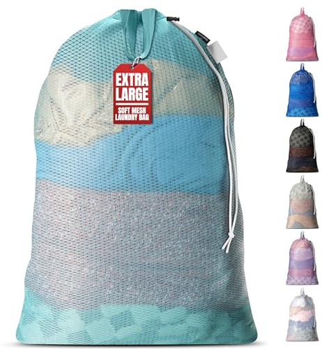 Handy Laundry Mesh XL Laundry Bag 24x36 with Shoulder Strap, Teal