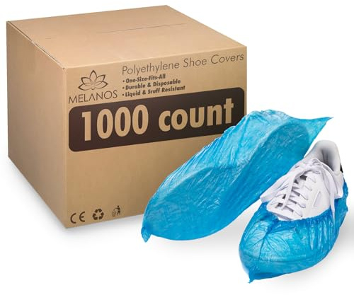 MELANOS Copriscarpe Resistenti E Monouso - 1000 Pezzi (500 Paia), Blu, Resistenti All'Acqua, Copriscarpe In Polietilene, 15x41cm, Taglia Unica, Protegge Da Acqua, Sporco E Graffi Minori