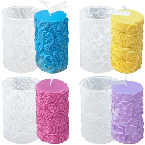 Silikonform Kerzen Gießen, 4 Stück Kerzengießformen, DIY Blumen 3D Kerzenformen Silikon, Formen Für Kerzen Gießen, Candle Mold Zum Gießen