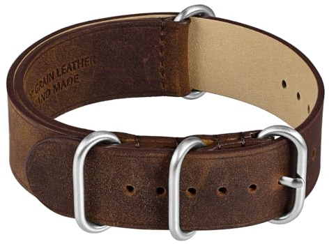 WOCCI 22mm Correa de Reloj de Una Sola Pieza para Hombre, Cuero de Grano Superior, Herrajes Cepillados (Marrón Oscuro)